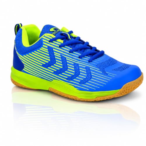 Image of Pro ASE Non-Marking Badminton Shoes - Lightweight & Durable, Perfect for Squash, Table Tennis, Pickleball & Indoor Sports | X-Cushion, Active Grip Sole, Toe Assist | Men, Women, Unisex | Blue,Black,Orange