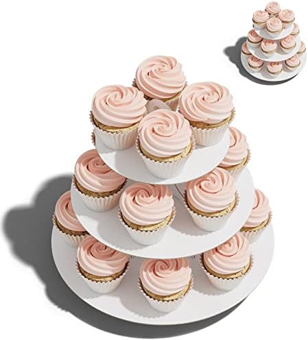2 Pack Cupcake Stand Tower, BLISSUR Cupcake Tower, White Cupcake Tier Stand, 3 Tier Cupcake Stand, Cup Cake Stand Cardboard Dessert Cupcake Stand Holder for Parties, Tiered Cupcake Stand (White)