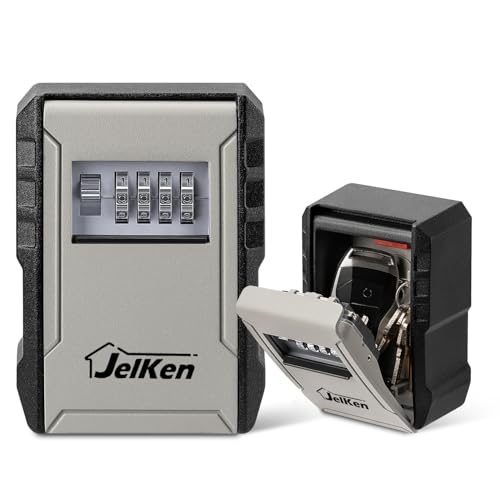 Jelken Key Safe Wall Mounted, Key Lock Box Police Approved, 4 Digit Combination Key Safe Outdoor, Heavy Duty Key Cabinet for Home Office Apartment Warehouse (120 x 88 x 44 mm, Grey) Jelken Key Safe Wall Mounted, Key Lock Box Police Approved, 4 Digit Combination Key Safe Outdoor, Heavy Duty Key Cabinet for Home Office Apartment Warehouse (120 x 88 x 44 mm, Grey)