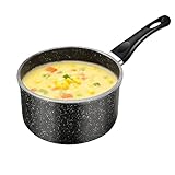 Nonstick Saucepan, 1.5 Quarts Small Cooking Pot with Swiss Granite Coating, Multipurpose Handy Milk Soup Sauce Pan, Induction Comptable, PFOA Free