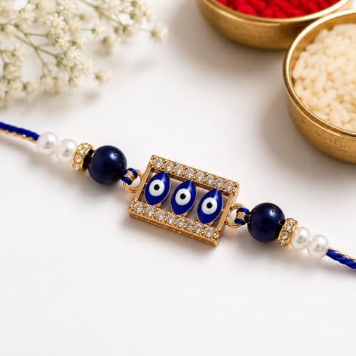 Image of JAIPUR ACE Elegant Blue inchBRO inch Designer Rakhi Gift Set with Greeting Card and Roli Chawal Pouch, Premium Brother Rakhi, Festive Raksha Bandhan Gift for Brother, Traditional (NR6)