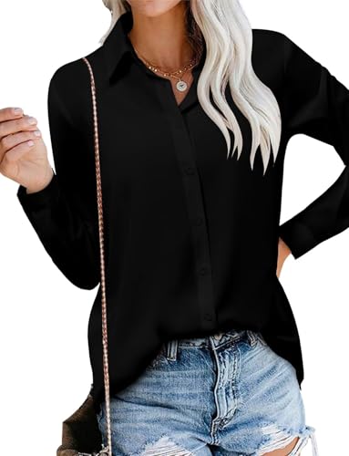 Image of Magritta Women's Shirts Fashion Casual Loose Fit Long Sleeve Button Down Lightweight Collared Blouse Tops