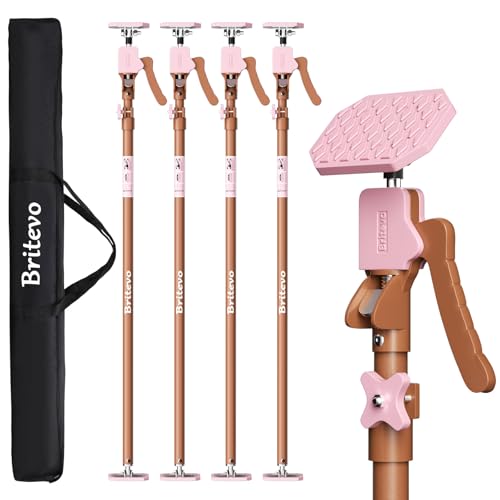 Britevo 4PK Adjustable Telescopic Support Pole - Cabinet Jack, Heavy Duty Third Hand Support System, Support Road, Drywall Lift, Dust Barrier & Cargo Bar, 54-115