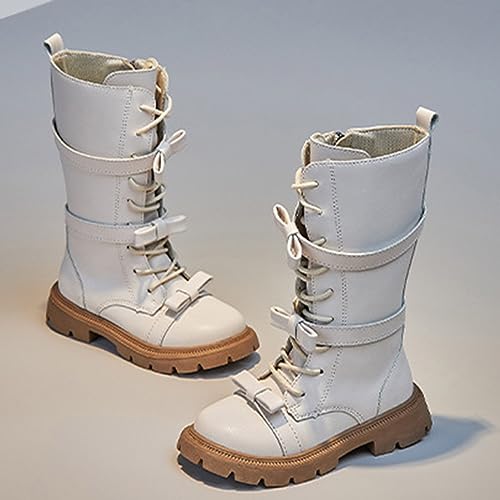 Girls Combat Boots Fashion Lace up Mid Calf Boots Round Toe Side Zipper Lug Sole Punk Goth Boot for Toddler/Kids2