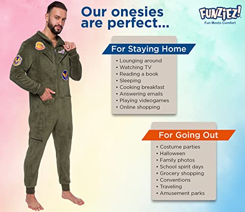 image for FUNZIEZ! Fighter Pilot Costume - Adult Military Flight Suit Jumpsuit P