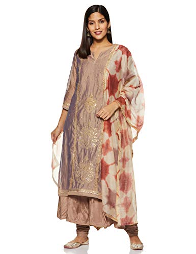 Image of BIBA Womens Notched Neck Embroidered Churidar Suit