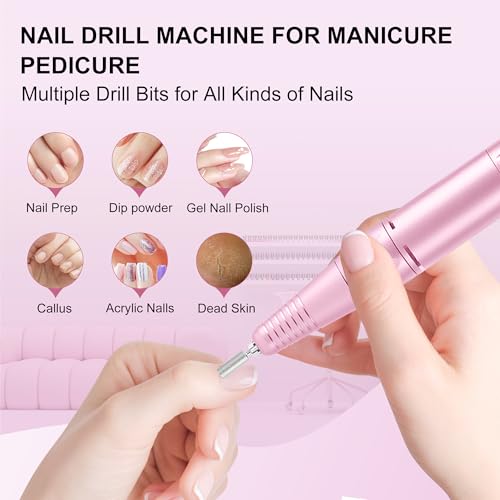 Professional Electric Nail Drill File:COSYGLOW Glitter Portable Cordless E-File Nail Drill Kit with 11 Drill Bits,30000 RPM Rechargeable Nail Drills Machine for Acrylic Nails Gel Polishing (Pink) - image 7