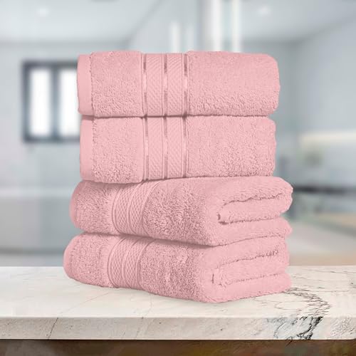 Image of Elegant Comfort Three Line Popcorn Towel Set for Bathroom 16 x 28 inches, Premium Hotel Quality 4-Pack Hand Towels, 100% Turkish Cotton, Soft and Durable, Quick Dry and Highly Absorbent, Dusty Pink