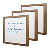 Natural Art Removable Stretched Canvas with Reusable Frames Pack of 3 for Paintings (12x12inx3pcs, Wood)