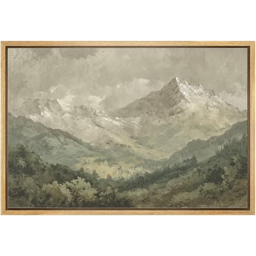 wall26 Framed Canvas Print Wall Art Mountain Peaks Landscape Misty