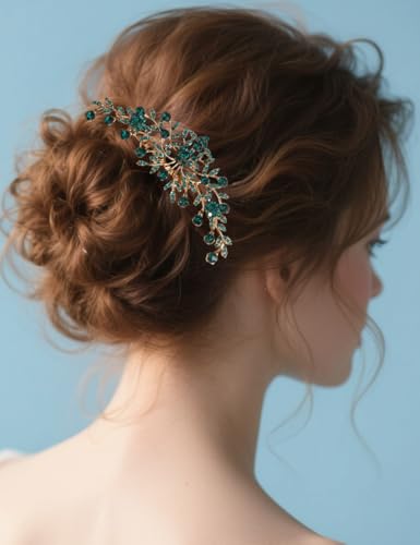 Peine de cristal bohemio para cabello de novia verde miniatura 1