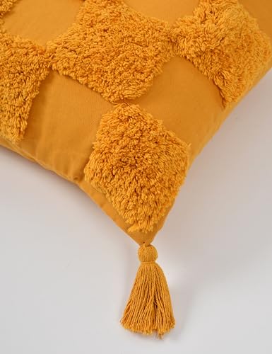 Image of TIB Premium Boho Decorative Throw Cushion Covers, 16 x 16 cm, Set of 2, Cotton. (Mustard Checks)-230 TC