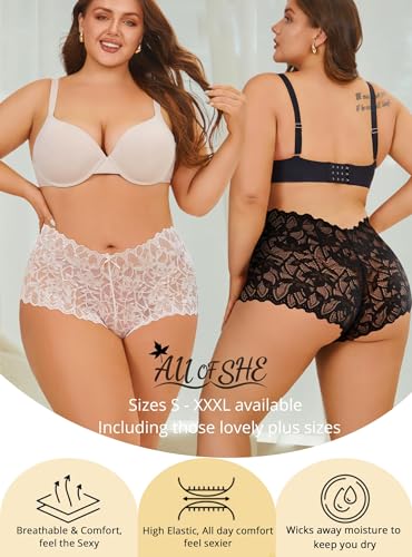 Image of ALL OF SHE Sexy Underwear Panties for Women Cheeky V Waist Lace Boyshorts Lingerie Plus Size Underwear Gift Wife Women 5 Pack