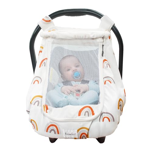 Image of Primlect 3-in-1 Car Seat Cover Baby, Breathable Peekaboo Sunshade and Mosquito Net, Universal Fit Infant Car Seat, Stretchy Canopy with Portable Storage Bag, Soft and Lightweight