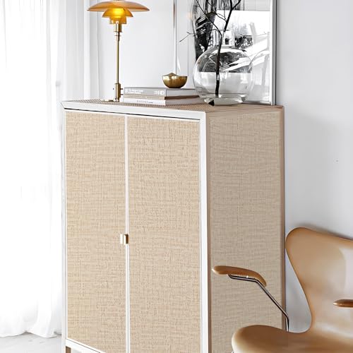 Guvana Contact Paper Beige Grasscloth Textured Wallpaper Peel and Stick Embossing Contact Paper Self Adhesive Faux Linen Removable Wallpaper for Bedroom Cabinets Decor 15.7"x118"