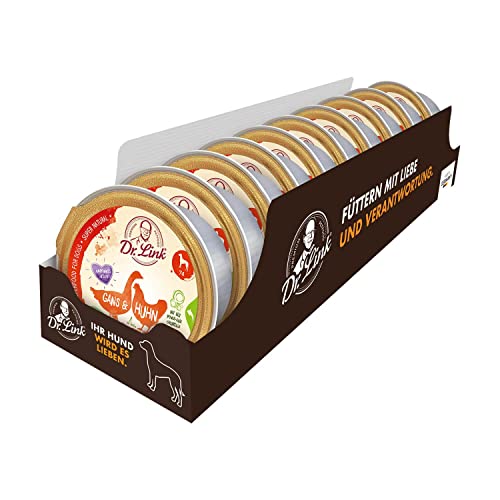 Dr. Link® SUPER Natural 10x125g Premium-Nassfutter für Hunde: Gans und Huhn mit Topinambur, Blattspinat und Acaibeeren | getreidefrei | Superfoods