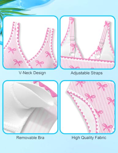 Image of KANGKANG Girls Swimsuit Bikini Set Solid Color V-Neck Two Piece Bathing Suit with Chest Pad Adjustable Straps Swimwear 7-16T