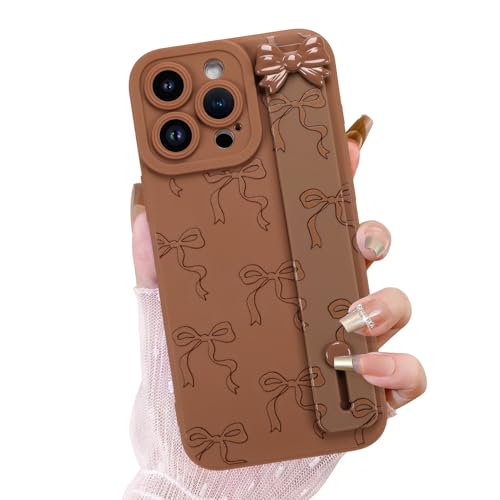 Coque iPhone 16 Pro Max marron avec sangle poignet idéale pour le quotidien des femmes
