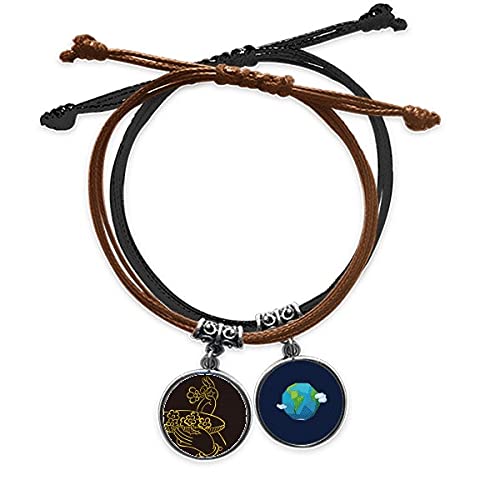 Pulsera budista de mano en cuero genuino trenzado con amuleto floral de colección