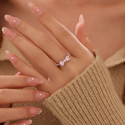 Dainty Bow Rings for Women 925 Sterling Silver Cubic Zirconia Infinity Knot Ring Promise Rings for Her Mother Daughter Friendship Ring Back to School Jewelry Birthday Christmas Gifts3