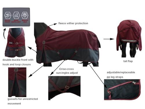 BARN & STABLE 600D 3000mm/3000mvp Super Waterproof & Breathable Horse Rain Sheet Turnout Blanket Sheet for Horse with Leg Straps -no Fill