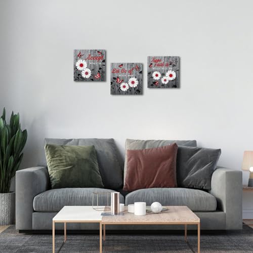 Arte de pared de flores para dormitorio con cuadros en lienzo de mariposas y margaritas rústicas 6
