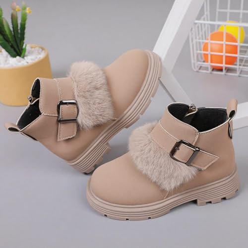 Girls Fall Ankle Boots Suede Leather Winter Thermal Side Zipper Shoes Round Toe Lug Sole Chunky Heel Boot for Toddler2