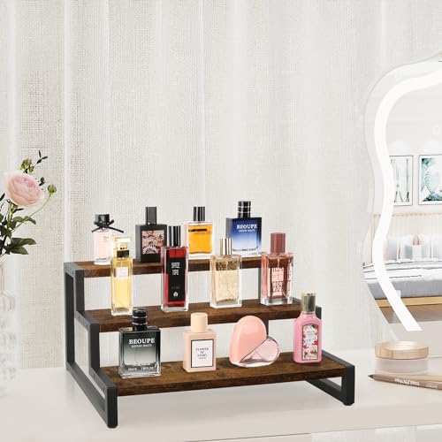 Image of YINMIT Tiered Display Stand Riser Shelf, Wooden Spice Rack Organizer for Countertop, 3 Tier Kitchen Counter Shelf
