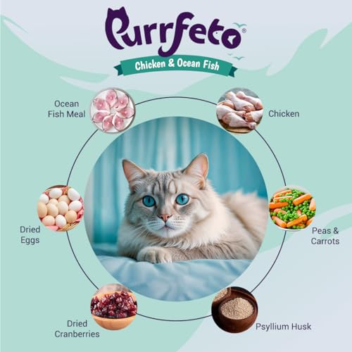 Image of Purrfeto Adult Dry Cat Food | Chicken & Rice | 1.2 kg Ingredients | 40% Reduction in Urinary Track Diseases |Anti Hairball Formula |Healthy Skin & Coat |Improves Digestive Health
