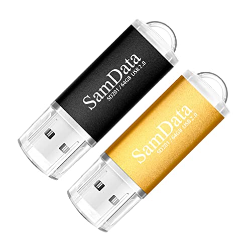 SamData 2 Pack 64GB USB Flash Drives USB 2.0 Thumb Drives Memory Stick Jump Drive Zip Drive, 2 Colors: Black Gold