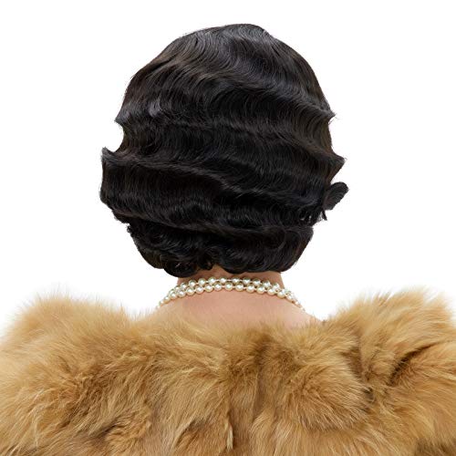 Stfantasy 20S Finger Wave Wig Flapper Curly Synthetic Hair For Women 1920S Cosplay Costume Halloween Party Daily Everyday Wear (Black) #TOP4