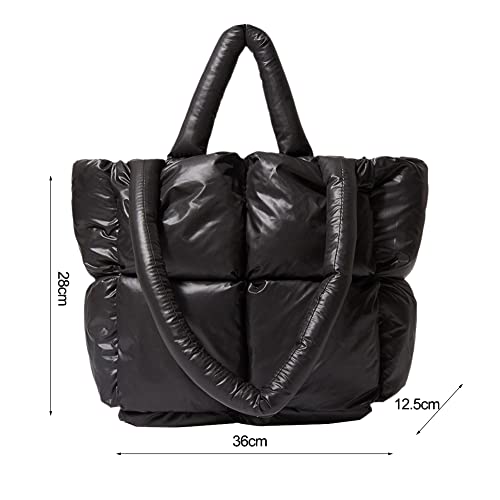 Puffer Tote Bag For Women Quilted Puffy Handbag Light Winter Down Cotton Padded Shoulder Bag Down Padding Tote Bag With Inner Zip Pocket #TOP6