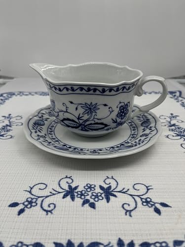 Kahla Zwiebelmuster Porzellan Sauciere Soßenterrine mit Unterteller Made in GDR 0,2 Liter