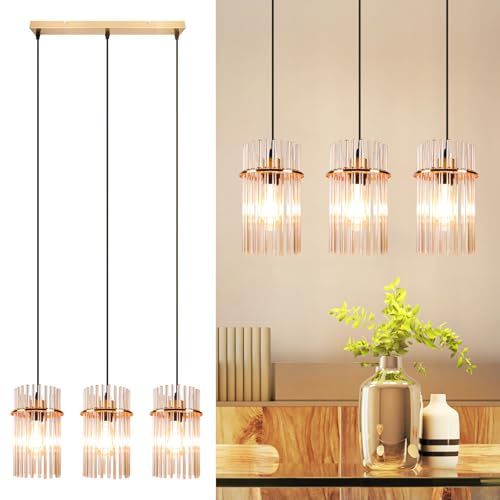 Suspension luminaire 3 lampes en verre doré Ø16cm E27 pour cuisine et salon