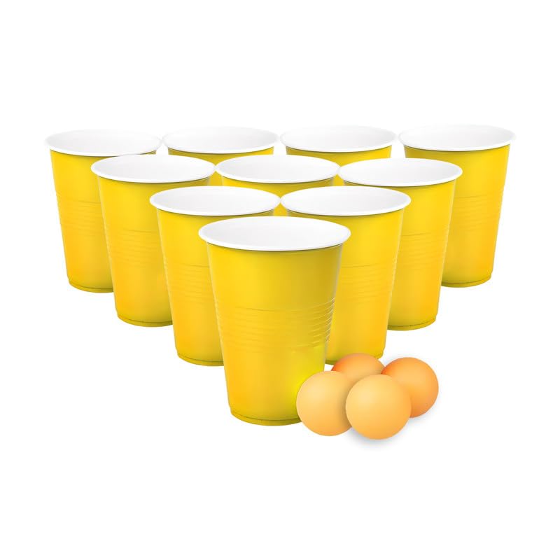 Selibration (Set of 50pcs) Yellow Game Pong Glassess Plastic Reusable Colourful Cups with Balls Perfect for Bachelors, Bachelorette Party, Cocktail Party, Strong Reusable Glass| 4 Balls Included