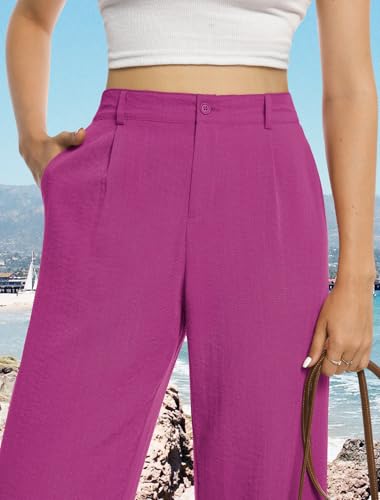 Image of Feiersi Womens Casual Wide Leg Pants High Waisted Button Down Straight Long Trousers Palazzo Pants