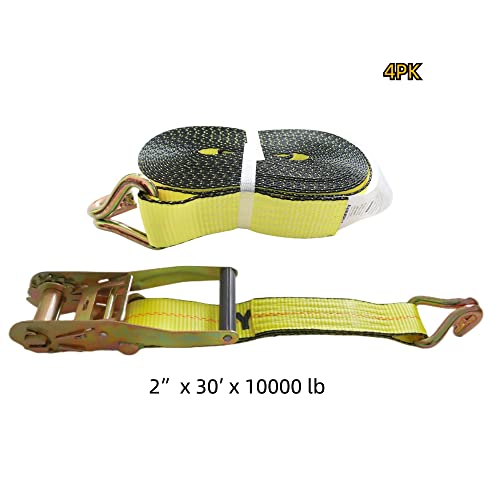Yuoneiy Ratchet Strap Tie Down (4Pk) 2” X 30” X 10000 Lbs J Hook Heavy Duty Tie-Down Straps Ratchet For Truck, Container, Atv, Utv, Trailer #TOP3