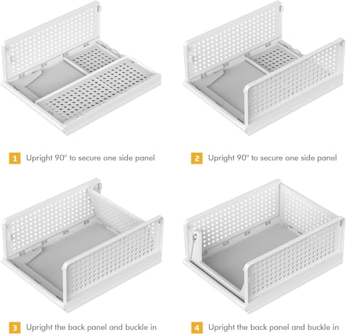 Image of 5-Pack Foldable Wardrobe Storage Box, Stackable Clothes Drawer Organizer, Closet Container Bin, Plastic Closet Organizer Basket, Collapsible Large Capacity Shelves Storage Bin for Office, Kitchen