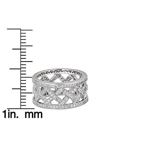 Sterling Silver Cubic Zirconia Pave Basketweave Eternity Band Fashion Ring2