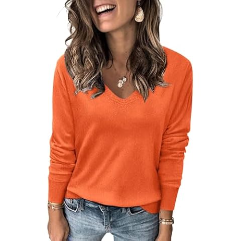Minetom Pull Femme Col V Orange Cover