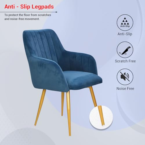 Image of Taboo Velvet Dining Chair Set of 2 | Upholstered Accent Arm Chairs | Soft Cushioned Seat with Backrest | Modern Velvet Fabric Chairs with Metal Legs | Living Room, Bedroom, Cafe & Restaurant| NavyBlue
