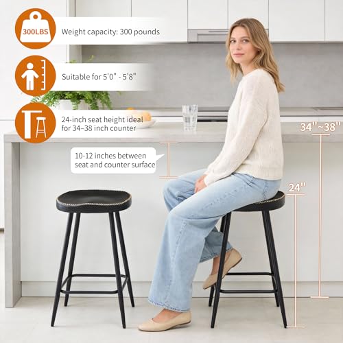 Image of Counter Height Bar Stools Set of 2, Faux Leather Backless Counter Stools