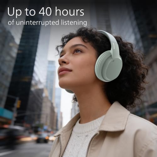 Image of PHILIPS TAH4050 Wireless Bluetooth Headphones with Mic, 40mm Dynamic Drivers, Bluetooth 6.0, Up to 30H Playtime, Dual Device Pairing, USB-C Fast Charging, AUX Support, Over-Ear Headset, Green