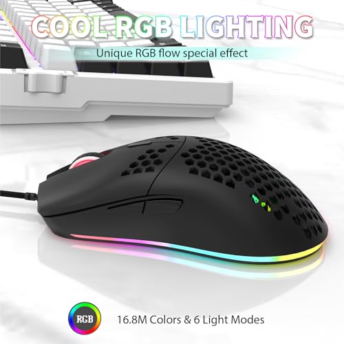 Wired Gaming Mouse, 6 RGB Lighting 6400 DPI Programmable USB Gaming Mice with 6 Buttons, Honeycomb Shell Ergonomic Design for PC Gamers and Xbox and PS4 Users -Black – Image 6