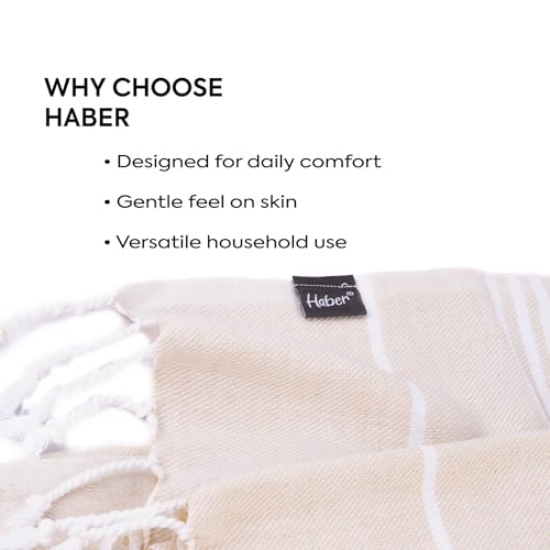 Image of HABER Bath Towel Cotton, Ultra Soft & Highly Absorbent, Quick Dry Lightweight Luxury Towel for Bathroom, Spa & Travel-Beige (Pack of 1, Large Size 76x 152cm, Summer Friendly, Fast Drying)