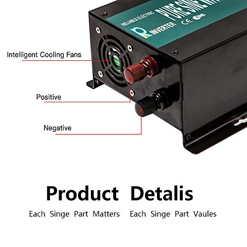 Pure Sine Wave Inverter 600Watt 12V DC to 120V AC Power Converter 1200W Surge - Thumbnail 4