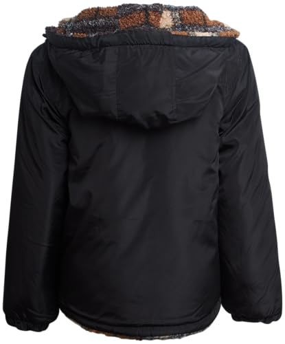 DKNY Boys Puffer Jacket - Reversible Zip Up Kids Winter Coat Sherpa Jacket with Hood - Outerwear Jackets for Boys 6