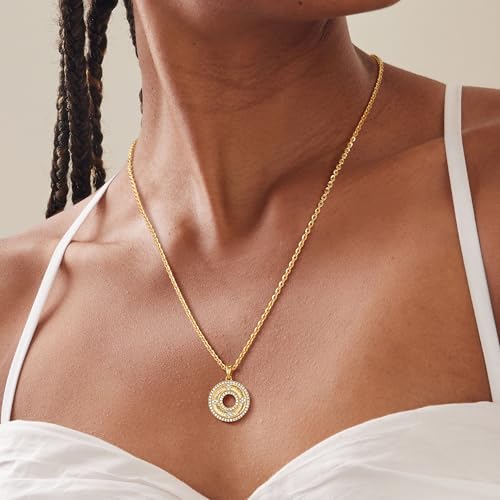 Fettero Dainty Gold Necklace for Women, 14K Gold Plated Pendant Necklace Cubic Zirconia Charm Necklaces for Women Jewelry Gift