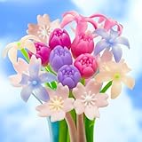 Tenare 18 Pieces Color Changing Flower Pens Colorful Gel Ink Ballpoint Rose Pens for School Home Office Presents(Cherry Blossom Tulip Calla Lily Style)