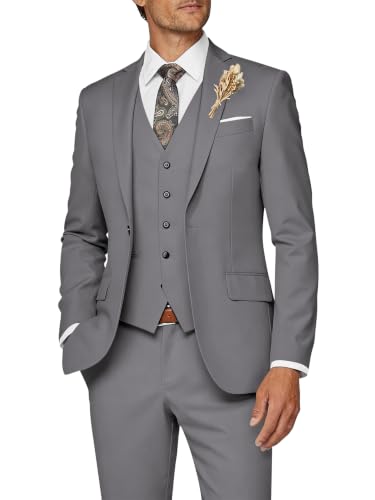 Image of Wangyue Mens Suit 3 Piece Slim Fit Suit for Men Formal Business Suit Wedding Groom Prom Tuxedo Dinner Party